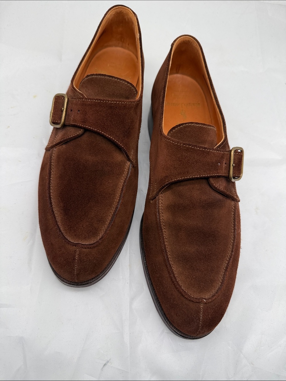 Polo Ralph Lauren Men's Brown Suede Monk Strap Loafers made by Crockett & Jones